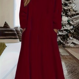 Teddy Hooded Dress, Casual Long Sleeve Winter Warm Dress, Women's Clothing