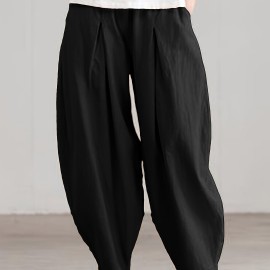 Elastic High Waist Pants, Casual Solid Pants For Spring & Summer, Women's Clothing