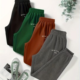 Letter Print Jogger Pants 4 Pack, Casual Elastic Waist Sporty Pants, Women's Clothing