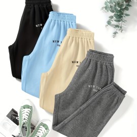 Letter Print Jogger Pants 4 Pack, Casual Elastic Waist Sporty Pants, Women's Clothing