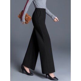 Solid High Waist Straight Leg Pants, Casual Draped Pocket Pants, Women's Clothing